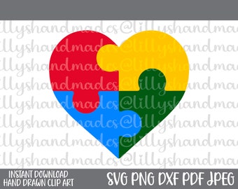 Autism Puzzle Heart SVG, Autism Awareness PNG Clipart