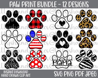 Pfotenabdruck SVG Bundle, Hund Katze Pfote PNG Clipart