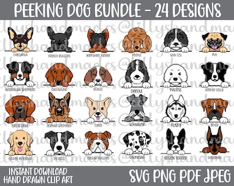 Peeking Dog SVG Bundle, Face, Head, Dog Mom PNG Clipart