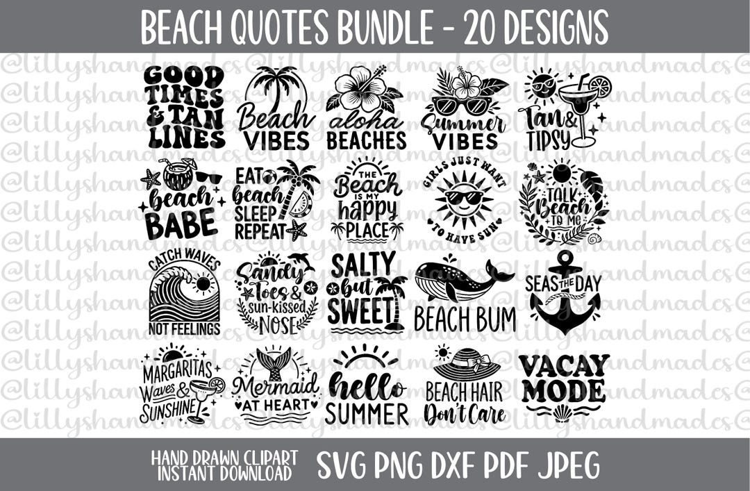 Beach Quotes SVG Bundle, Beach Vacation, Hello Summer PNG - Etsy