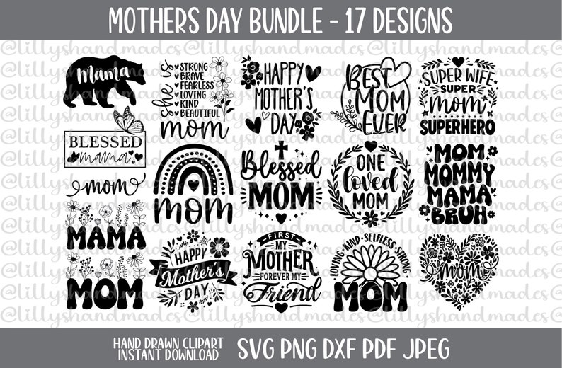 Mother's Day SVG Bundle, Mom Designs, Mama Bear, Blessed Mom PNG image 1