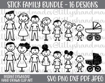 Stick Family SVG-bundel, Stick Figure People, png-afbeeldingen