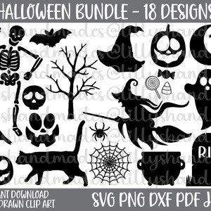Halloween SVG Clipart Bundle, Witch, Ghost, Skeleton (Digital Download)
