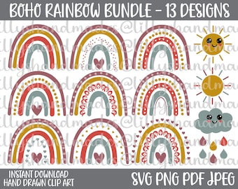 Boho Rainbow Svg, Boho Rainbow Png, Boho Rainbow Clipart, Boho Sun Svg, Boho Sun Png, Doodle Rainbow Svg, Doodle Sun Svg