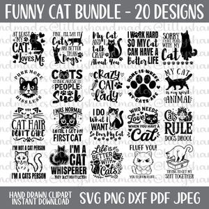 Pacote de gato engraçado Svg, camiseta de gato Svg, gatos Svg, mãe de gato Svg, mãe de gato Svg, arquivo de gato Svg, amante de gato Svg, citação de gato Svg, ditados de gato Svg