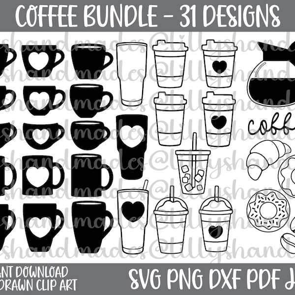 Coffee Svg Bundle, Coffee Cup Svg, Coffee Mug Svg, Coffee Clipart, Coffee Beans Svg, Coffee Pot Svg, Tumbler Svg Tea Svg, Coffee Cup Clipart