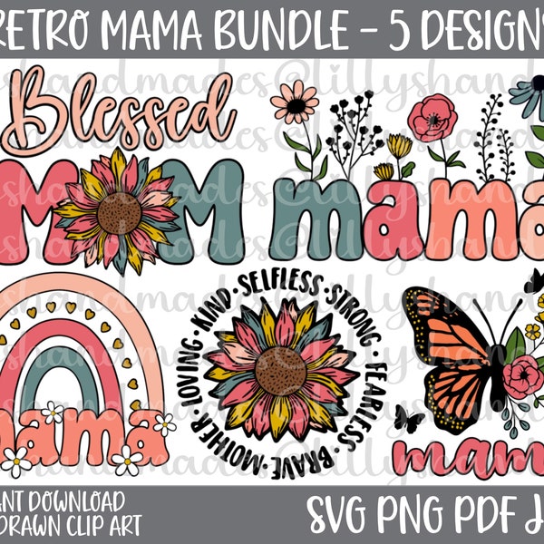 Retro Mama Svg Bundle, Mothers Day Svg, Mama Png, Retro Mom Svg Designs, Blessed Mama Svg, Mothers Day Png, Mama Rainbow Svg