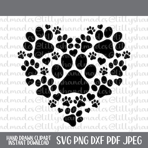 Patte coeur Svg, coeur Svg patte de chien empreinte de pattes, Svg amour de chien chien maman Svg, Svg patte de chien amoureux des animaux, Svg patte de chat chat maman Svg, Svg maman fourrure