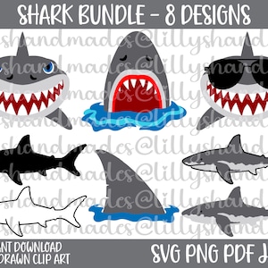 Shark Svg Bundle, Shark Png, Shark Clipart, Shark Vector, Shark Fin Svg, Shark Birthday Svg, Great White Shark Svg Files, Shark Week Svg