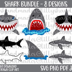 Shark Svg Bundle, Shark Png, Shark Clipart, Shark Vector, Shark Fin Svg, Shark Birthday Svg, Great White Shark Svg Files, Shark Week Svg