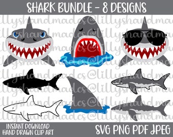 Shark Svg Bundle, Shark Week Svg, Shark Clipart, Shark Png, Cute Shark Svg, Shark Vector, Shark Fin Svg, Funny Shark Svg, Great White Shark