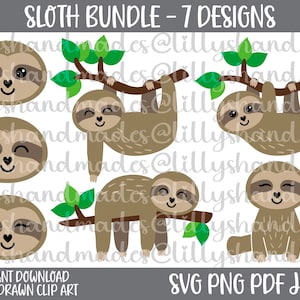 Pacchetto Svg di bradipo, Baby bradipo in formato Svg, Clipart di bradipo, Png di bradipo, file in formato Svg di bradipo carino, vettore di bradipo, bradipo addormentato in formato Svg, bradipo Kawaii in formato Svg