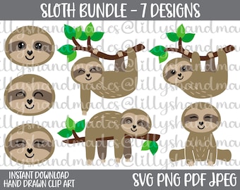 Sloth Svg Bundle, Baby Sloth Svg, Sloth Clipart, Sloth Png, Cute Sloth Svg Files, Sloth Vector, Sleeping Sloth Svg, Sloth Kawaii Svg