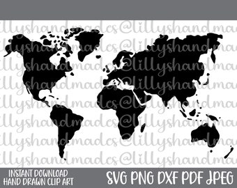 World Map Svg, World Map Png, World Map Vector, World Map Dxf, World Map Clipart, World Svg, World Map Silhouette Svg, World Map Cut File