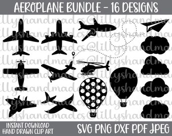 Airplane Bundle Svg, Airplane Svg, Cloud Svg, Airplane Silhouette, Airplane Clipart, Airplane Vector, Airplane Stencil, Helicopter Svg