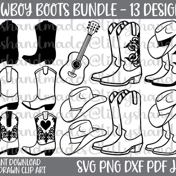 Cowboy Boots Svg Bundle, Cowboy Boot Svg, Guitar Svg, Cowboy Hat Svg, Cowboy Boots Png, Cowboy Boot Png Cowboy Boots Clipart, Cowboy Hat Png