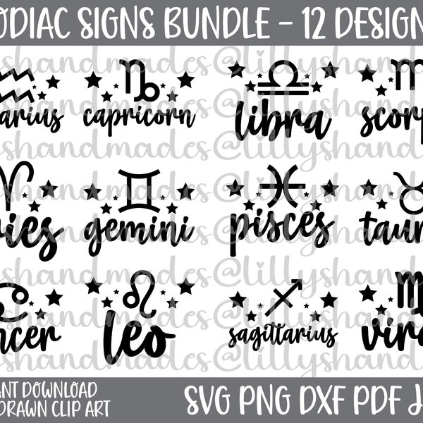 Zodiac Sign Svg Bundle, Astrology Signs Svg, Zodiac Symbols Svg, Constellation Signs Svg, Horoscope Svg, Gemini Svg, Pisces Svg, Aries Svg