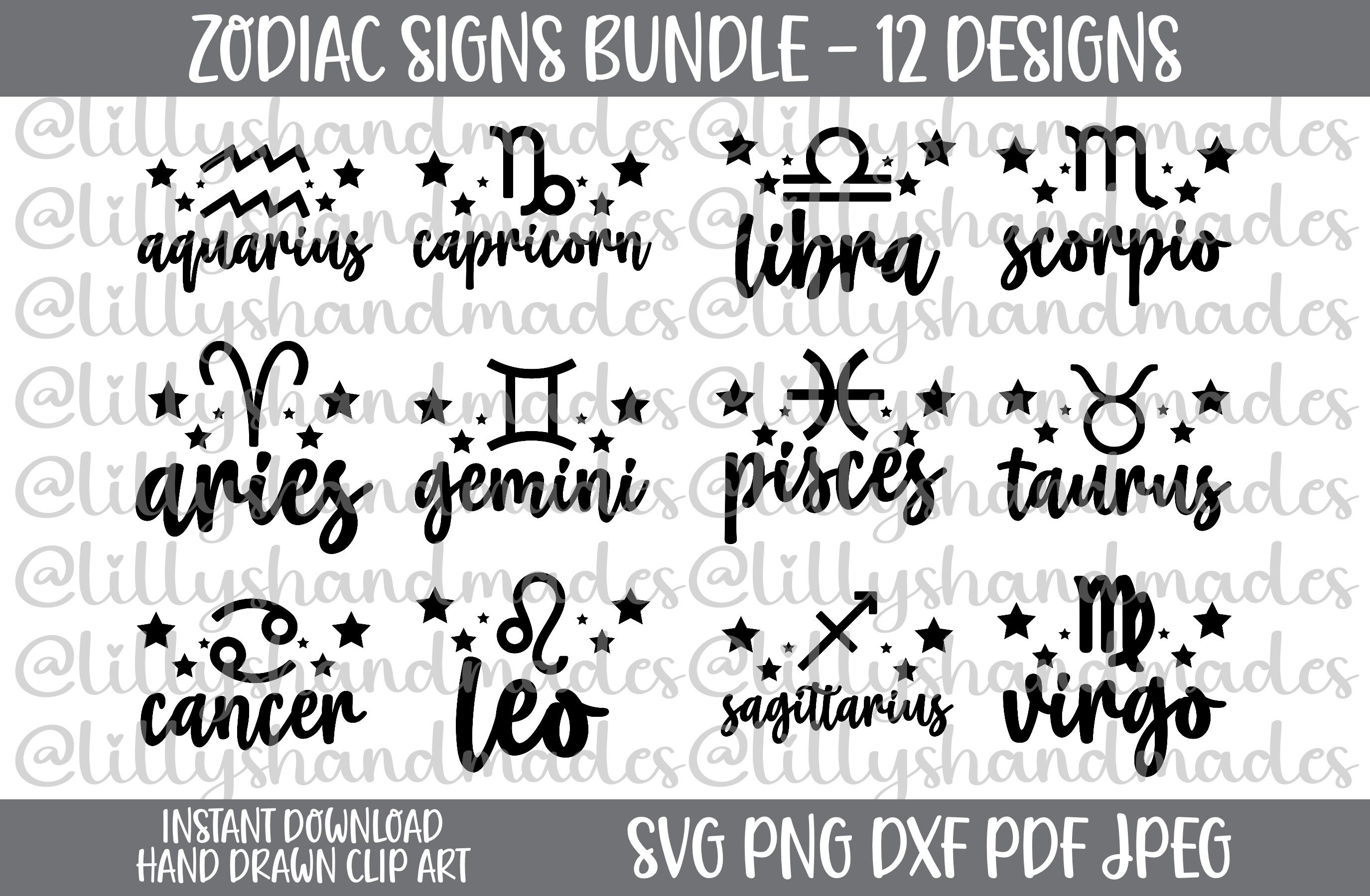 Zodiac Sign Svg Bundle Astrology Signs Svg Zodiac Symbols Etsy Australia