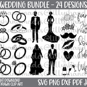 Wedding Bundle Svg, Bride And Groom Svg, Wedding Svg Files For Cricut, Bride Clipart, Wedding Clipart, Bride Svg, Wedding Silhouette Clipart