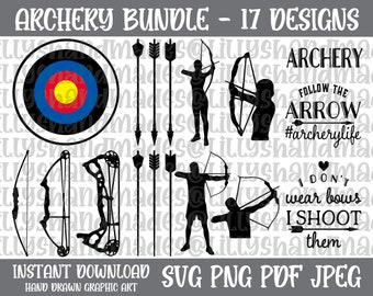 Archery PNG, Archery SVG Bundle, Archer Clipart, Bow and Arrow, Target Cut File