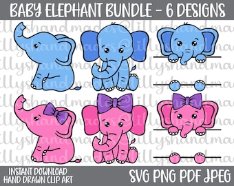Baby Elephant SVG Bundle, Elephant PNG Clipart