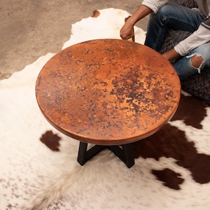 Hammered Copper Tabletop: Artisan-Made Rustic Finish for Coffee, Bar, Accent, or Side Table