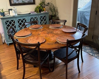 48" Round Hammered Copper Table Top Conference Room Luxury Table Antimicrobial Surface