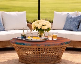 Hammered Copper Tabletop: Artisan-Made Rustic Finish for Coffee, Bar, Accent, or Side Table