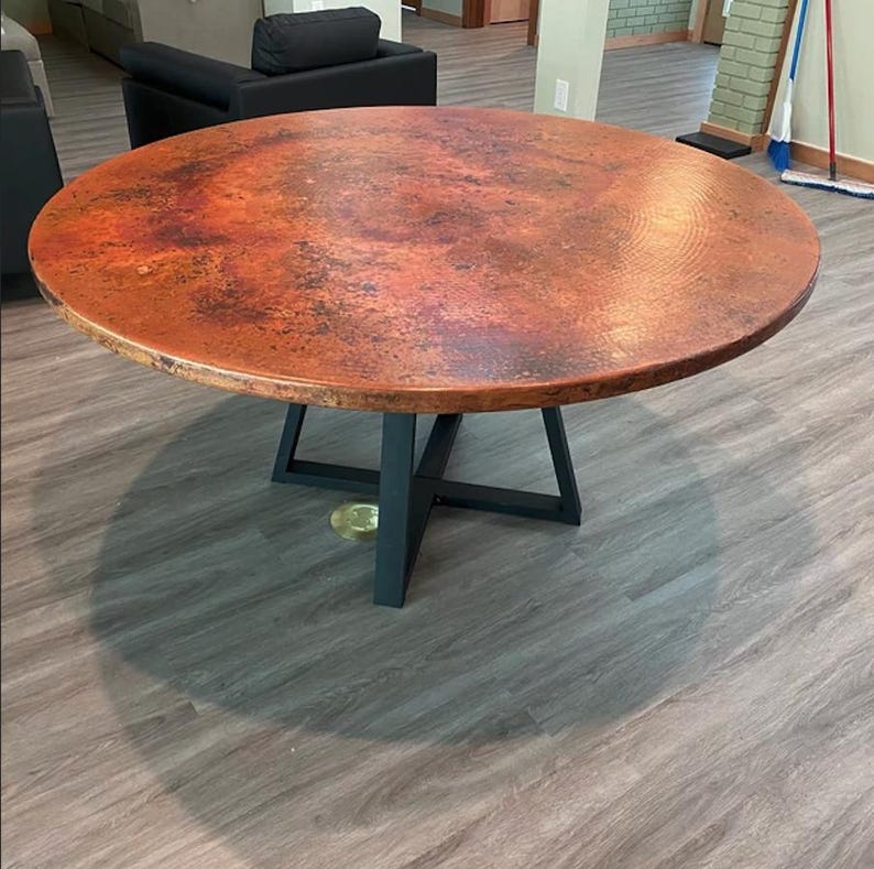 M1 Round Table Bactericidal Surface - Natural Hammered Copper Tabletop ...