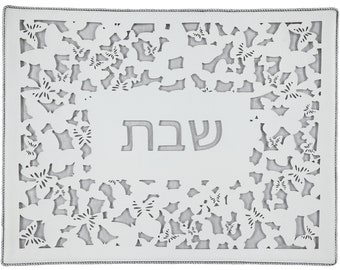 Genuine Leather laser cut Silver Butterfly Challah Cover