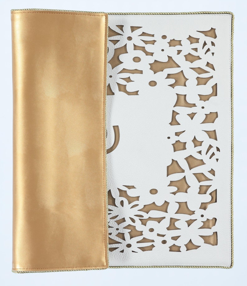 Genuine Leather laser cut Gold Flower Challah Cover image 2