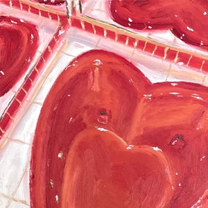 Heart bathtub valentines art print wall decor love bath vintage red painting