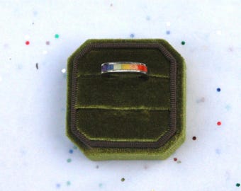 Vintage Sterling Silver Rainbow Stone Inlay Ring