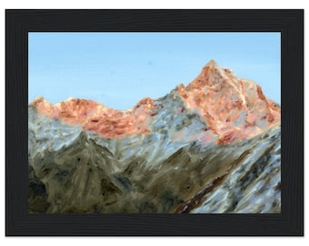 Mountains Golden Hour Oil Painting Print Illustration Premium Matte Paper Wooden Framed Poster Original Art Print