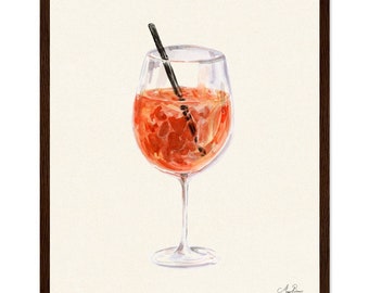 Aperol Spritz Cocktail Original Painting Watercolor Print Illustration Premium Matte Paper Wooden Framed Poster Original Art Print