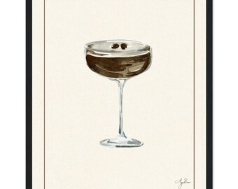 Framed Espresso Martini Cocktail Drink Illustration Premium Matte Paper Wooden Framed Poster Original Art Print