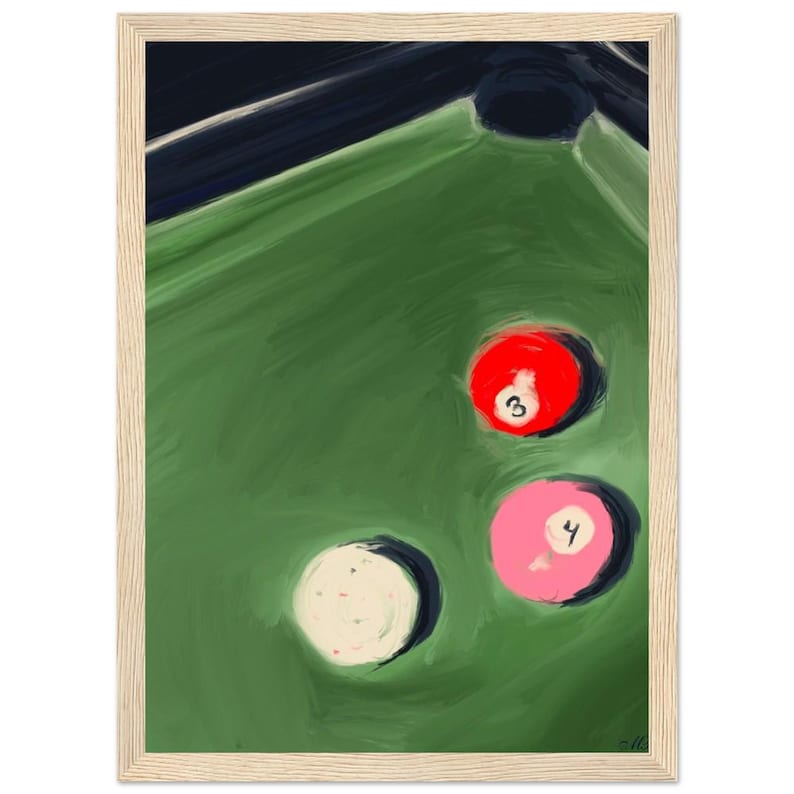 Pool Table With Billiard Balls Print Illustration Premium Matte Paper ...