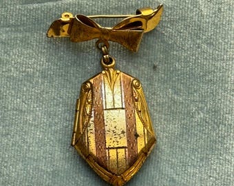 Vintage Gold Filled Locket Bow Brooch