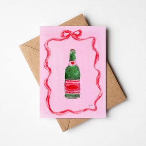 Cheers Bottiglia di Champagne con Nastro Rosa e Fiocco Rosso Biglietti di Auguri per San Valentino Confezione da 10 (con buste)