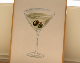 Martini Glass with Olives Original Watercolor Painting Premium Matte Paper Poster Original Art Print