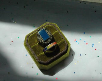 Vintage Sterling Silver Art Deco Ring with Blue Chalcedony and Marcasite