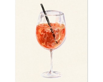 Aperol Spritz Cocktail Original Watercolor Painting Print Premium Matte Paper Poster Original Art Print