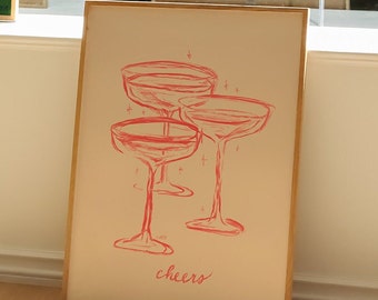 Copas de champán para brindar con texto de vítores Póster de papel mate de primera calidad Impresión artística original