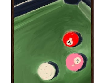 Pool Table with Billiard Balls Print Illustration Premium Matte Paper Wooden Framed Poster Original Art Print