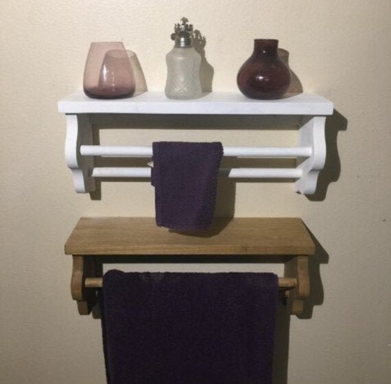 White Wood Shelf With Towel Bar Wood Towel Bar Bathroom Etsy