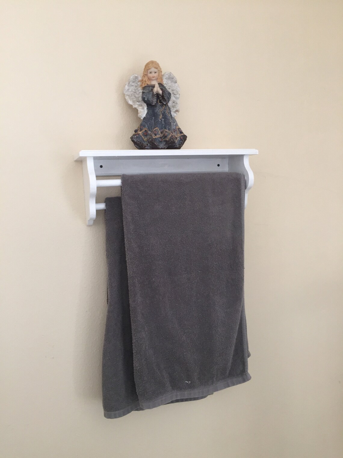 White wood shelf with towel bar wood towel bar bathroom Etsy