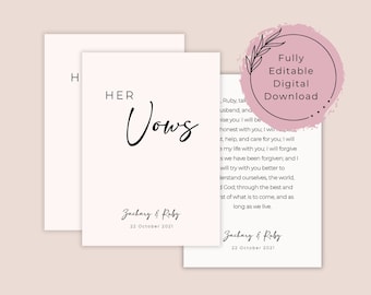 Minimalist Wedding Vow Cards - Digital Download