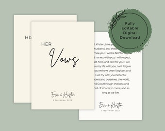 His and Hers Wedding Vow Cards - Digital Download