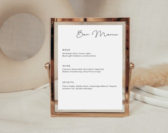 Minimalist Wedding Bar Menu - Digital Template