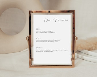 Minimalist Wedding Bar Menu - Digital Template